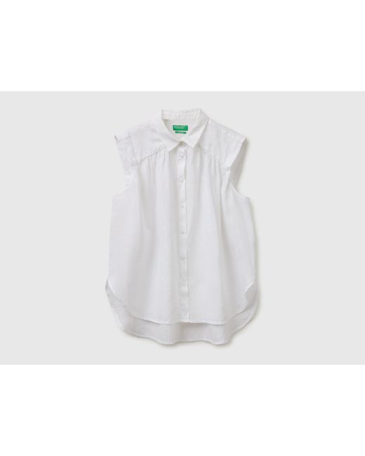 Benetton White Benetton, 100% Linen Sleeveless Blouse