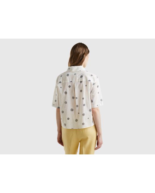 Benetton White Short Sleeve Patterned Shirt