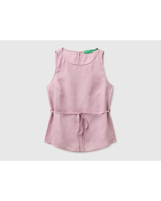 Benetton Pink Benetton, 100% Linen Tank Top With Strap