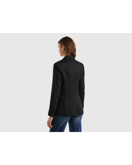 Benetton Black Double-breasted Blazer In Sustainable Viscose Blend
