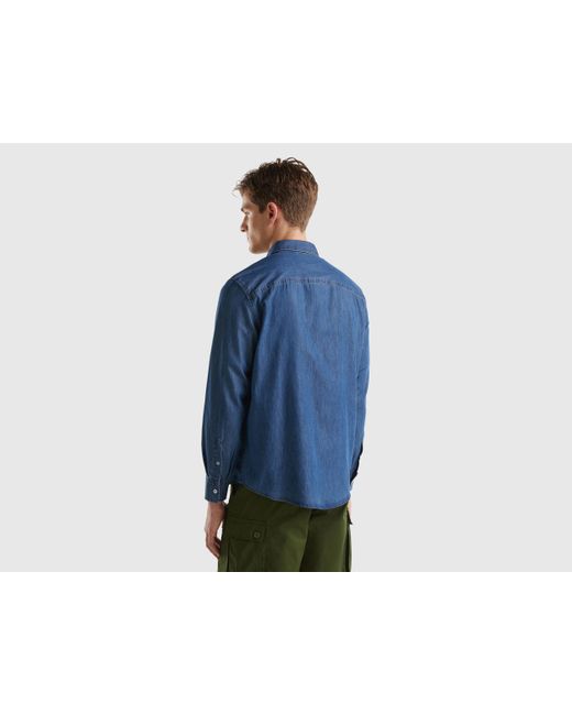 Camisa Regular Fit De Cambray Benetton de hombre de color Blue