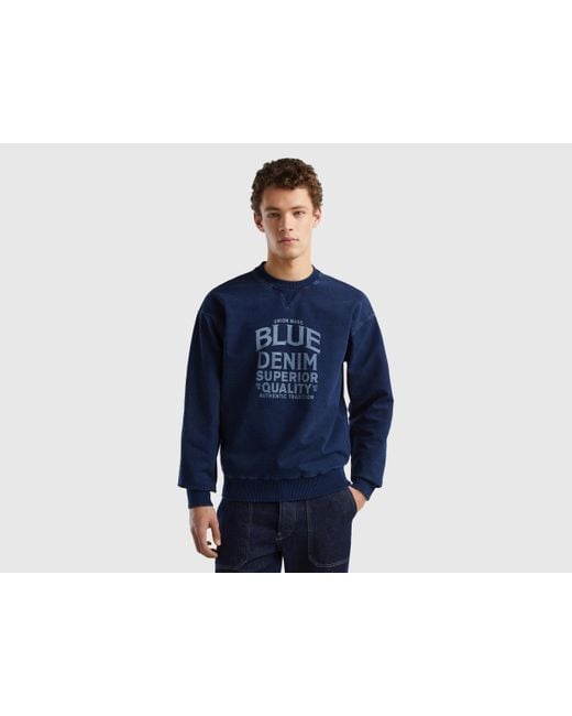 Benetton Blue Crew Neck Sweatshirt With Print for men