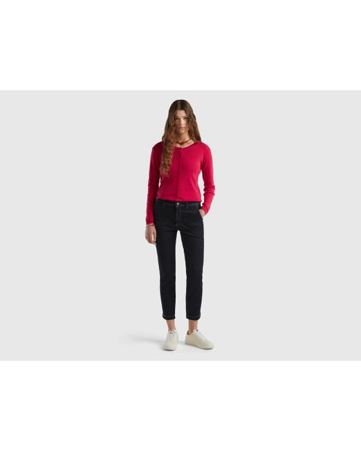 Benetton Red Cardigan Mit Rundem Ausschnitt Aus Reiner Baumwolle