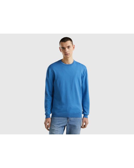 Benetton Blue Crew Neck Sweater In 100% Cotton for men
