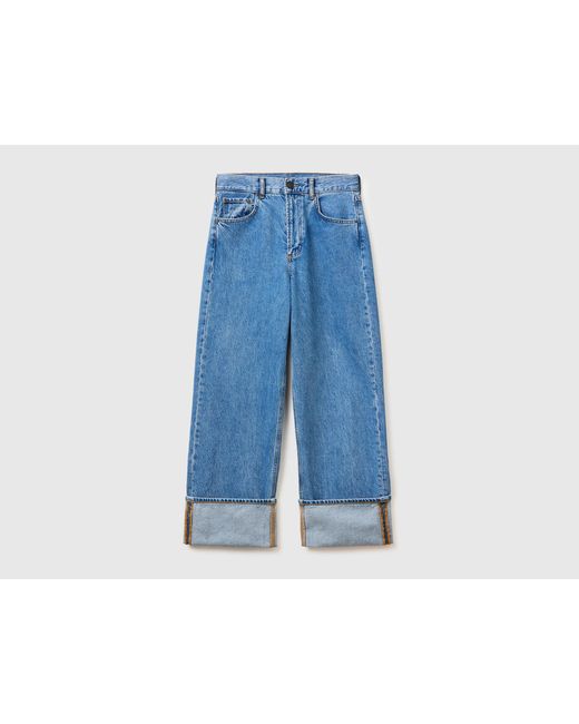 Benetton Blue Benetton, Light Wash Cropped Jeans With Turn-Ups
