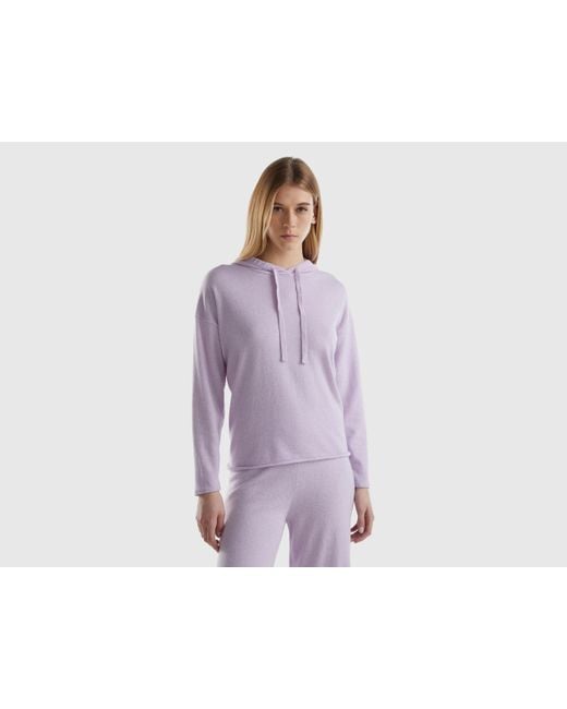 Benetton Purple Light Lilac Cashmere Blend Sweater With Hood