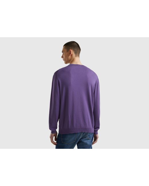 Benetton Purple Crew Neck Sweater In 100% Cotton for men