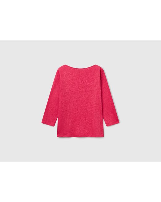 Benetton Red Benetton, Pure Linen T-Shirt With 3/4 Sleeves