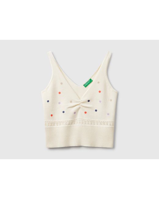 Benetton Blue Benetton, Gestricktes Tanktop Mit Blumenstickerei, Cremeweiss
