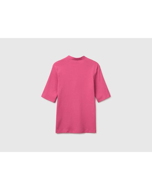 Benetton, T-Shirt Slim Fit En Coton À Fibres Longues, Taille, Prune, Femme Benetton en coloris Pink