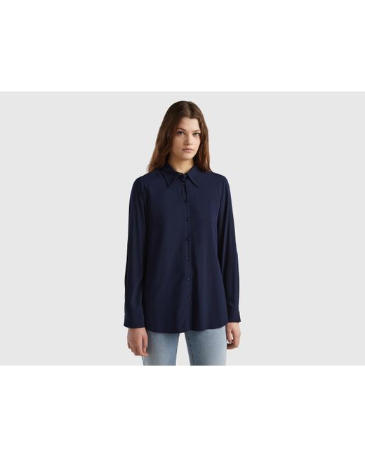 Benetton Blue Regular Fit Shirt In Sustainable Viscose