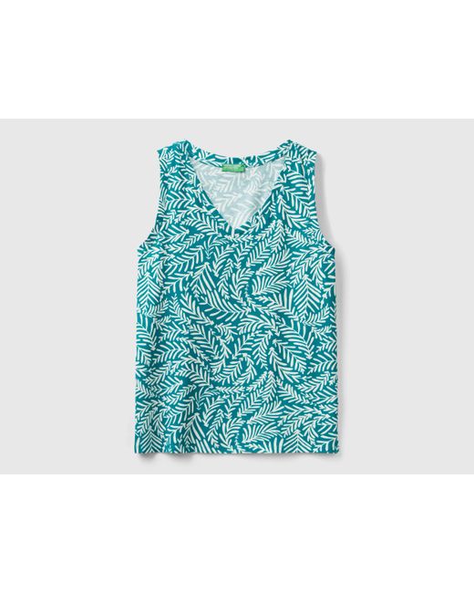 Benetton Blue Tank Top With Tropical Print