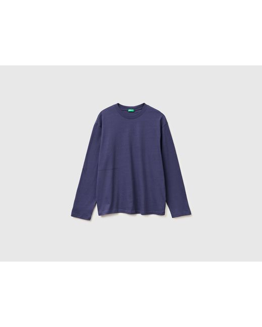 Benetton Blue Benetton, Long-Sleeved T-Shirt With Logo for men