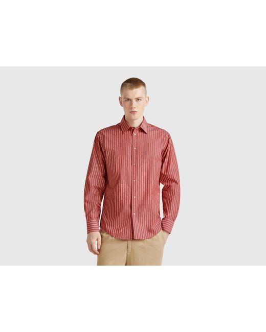 Benetton, Camicia A Righe Regular Fit, Taglia, Rosso, Uomo di Benetton in Red da Uomo