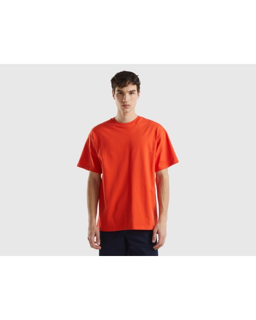 Benetton Red Oversized T-shirt In Organic Cotton for men