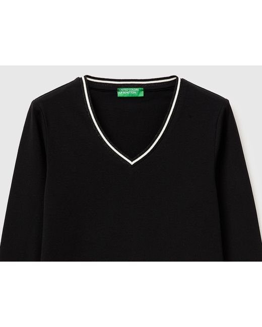 Benetton Black Benetton, Fitted V-Neck T-Shirt