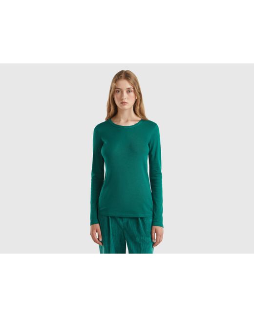 Benetton Green Long Sleeve Pure Cotton T-shirt