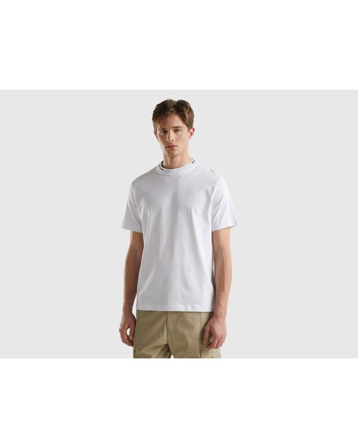 Benetton T-shirt In Weiß Mit Stickerei Am Ausschnitt in Black für Herren