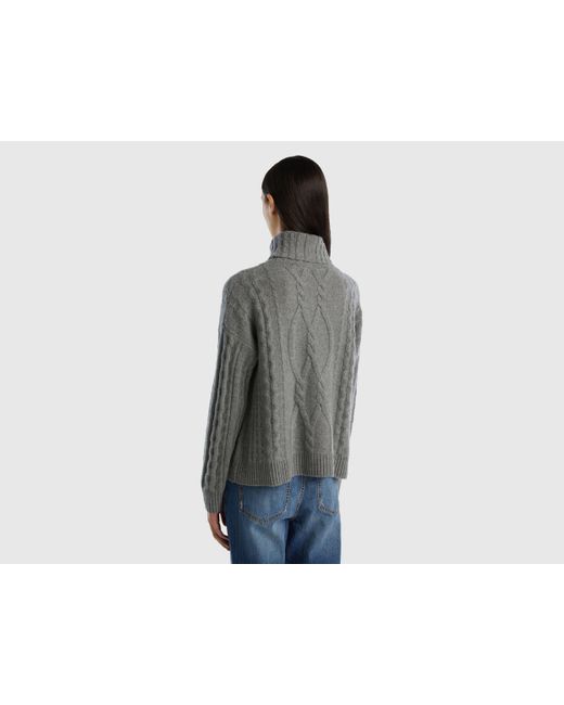 Benetton Gray Pure Cashmere Turtleneck With Cable Knit