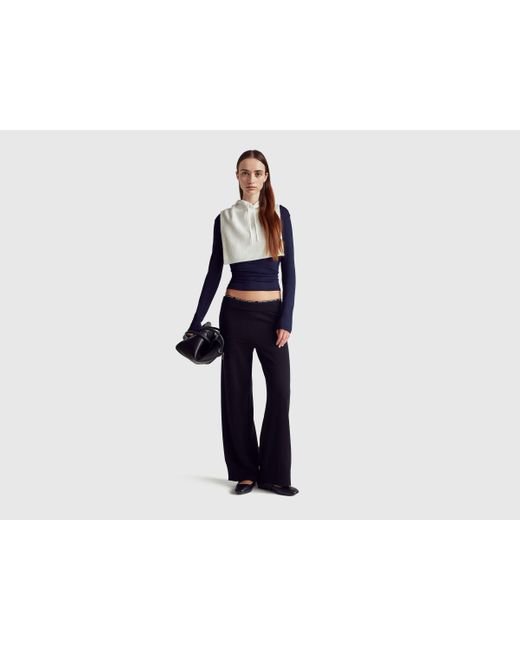 Benetton, Pantalones Negros De Pierna Ancha En Mezcla De Lana Y Cachemira, Talla, Negro, Mujer Benetton de color Black