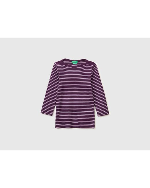 Benetton Purple Benetton, Striped T-Shirt With Boat Neck