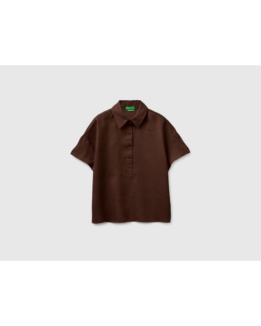 Benetton Brown Benetton, 100% Linen Short-Sleeved Blouse