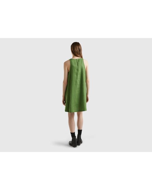 Benetton Green Ärmelloses Kleid In Reinem Leinen