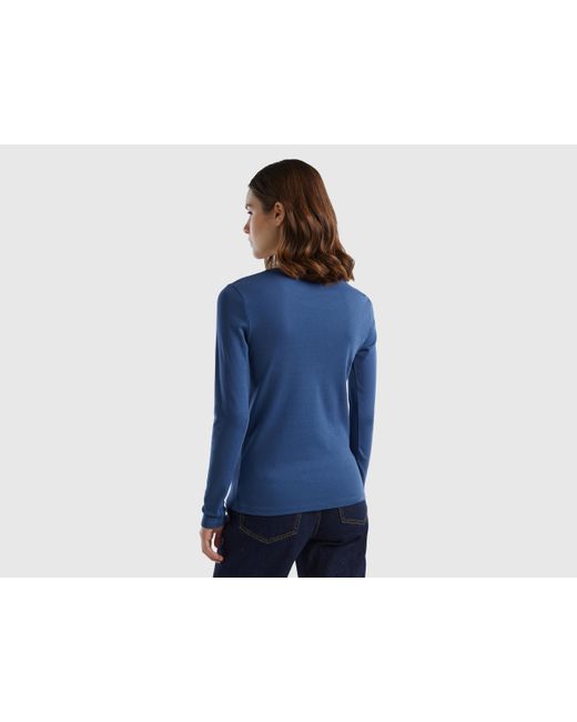 Benetton Air Force Blue 100% Cotton Long Sleeve T-shirt