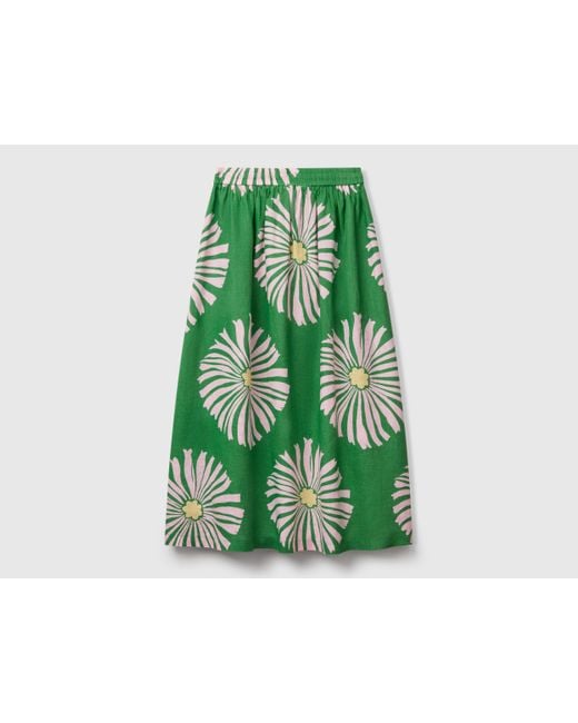 Benetton Green Benetton, Midi Skirt With Floral Print