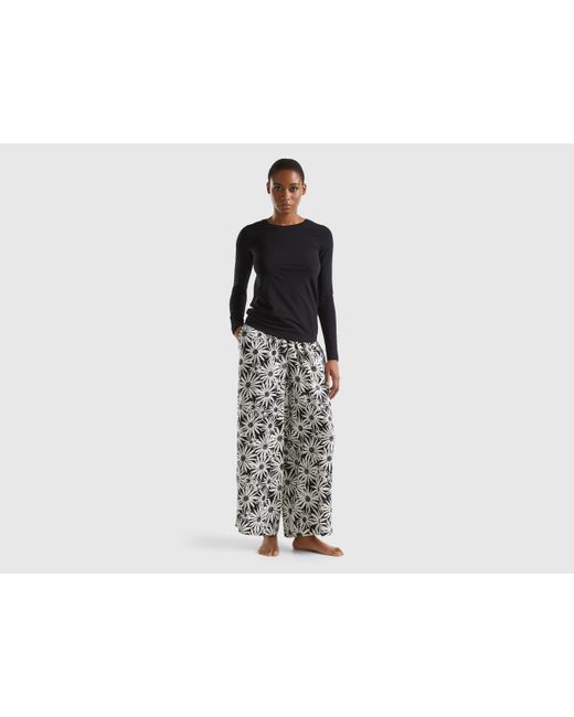 Benetton Black Trousers With Floral Print