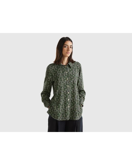 Camisa Estampada De Viscosa Sostenible Benetton de color Green