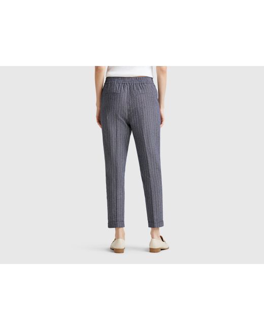 Benetton, Pantalon Coupe Classique À Fines Rayures, Bleu Foncé, Femme Benetton en coloris Black