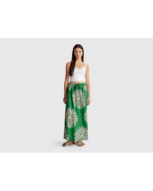 Benetton Green Benetton, Midi Skirt With Floral Print