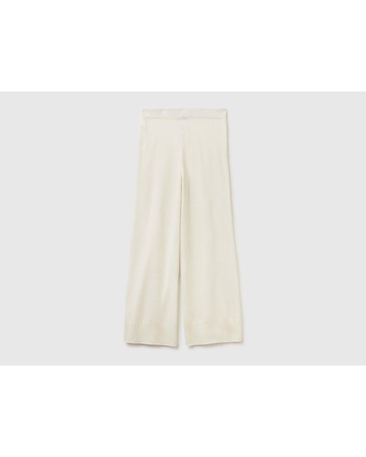 Benetton, Pantalón Ancho Color Crema En Mezcla De Lana Y Cachemira, Talla, Blanco Crema, Mujer Benetton de color Black