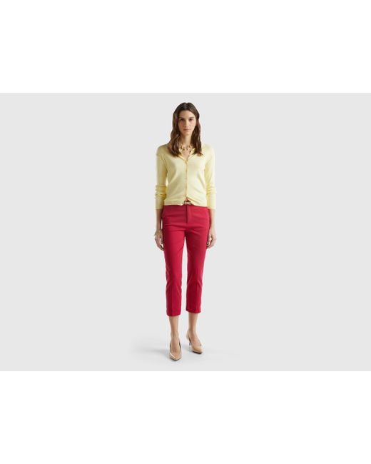 Benetton Red Cropped Chinos In Stretch Cotton