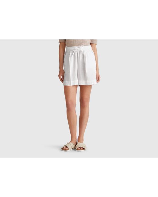Benetton, Short De Puro Lino Con Cordón, Blanco, Mujer Benetton de color Black