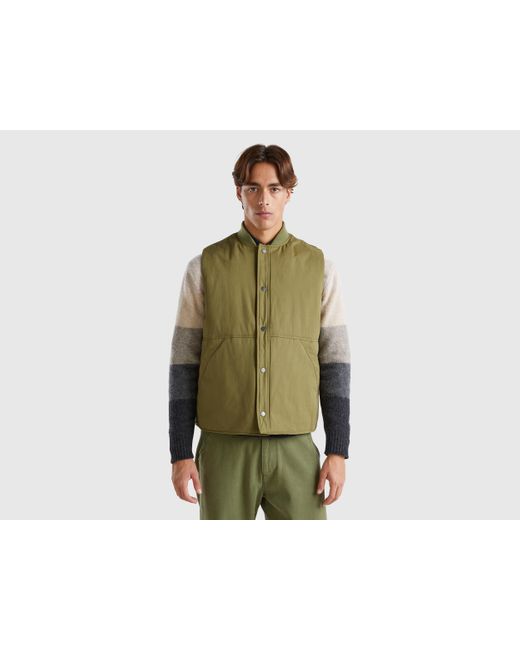 Benetton Green Benetton, Vest With Checked Lining, , Military for men