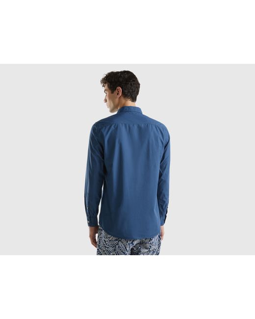 Benetton Blue Slim Fit Shirt In 100% Cotton for men
