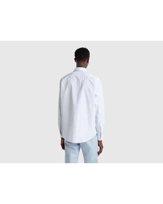 Benetton, Camisa De Rayas De Algodón, Azul Claro, Hombre Benetton de hombre de color Black