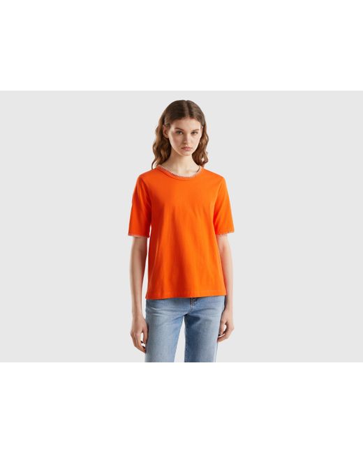 Camiseta De Algodón Con Cuello Redondo Benetton de color Orange
