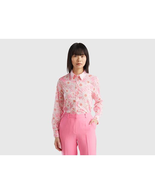 Benetton Pink 100% Cotton Patterned Shirt