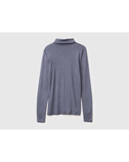 Benetton, Camiseta De Cuello Alto En Mezcla De Viscosa Y Cachemira, Talla, Lila, Mujer Benetton de color Blue