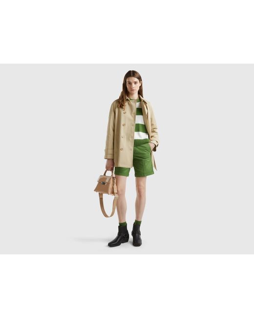 Benetton Natural Double-breasted Short Trench Coat