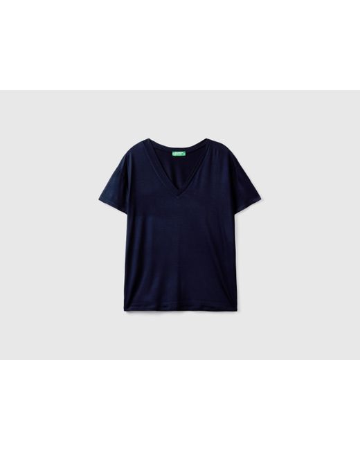 T-shirt In Viscosa Sostenibile Stretch di Benetton in Blue