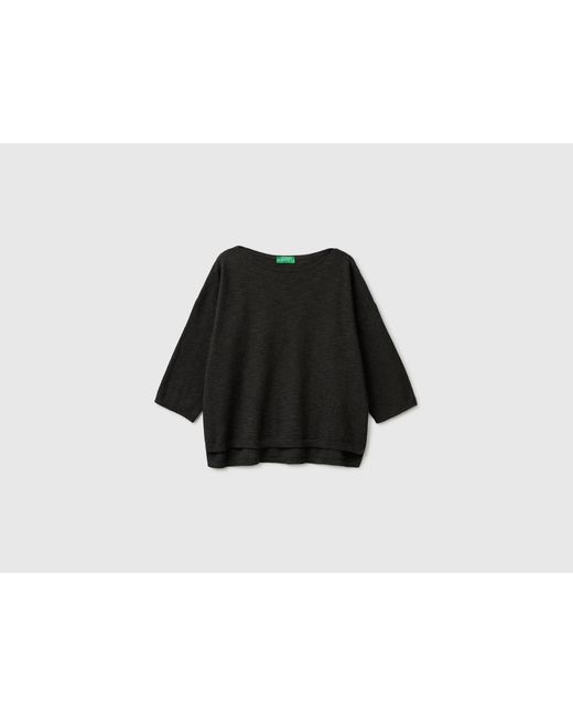 Benetton Black Benetton, Boxy Fit Linen Blend Sweater
