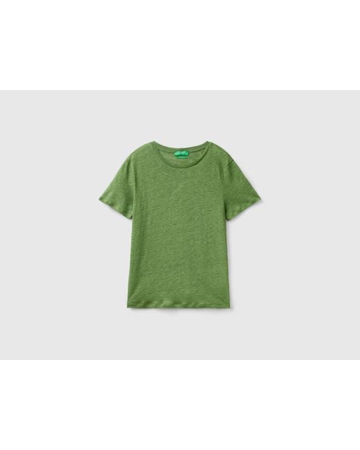 Camiseta De Lino Puro Con Cuello Redondo Benetton de color Green