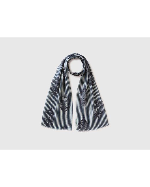 Benetton Black Benetton, Patterned Linen Blend Scarf
