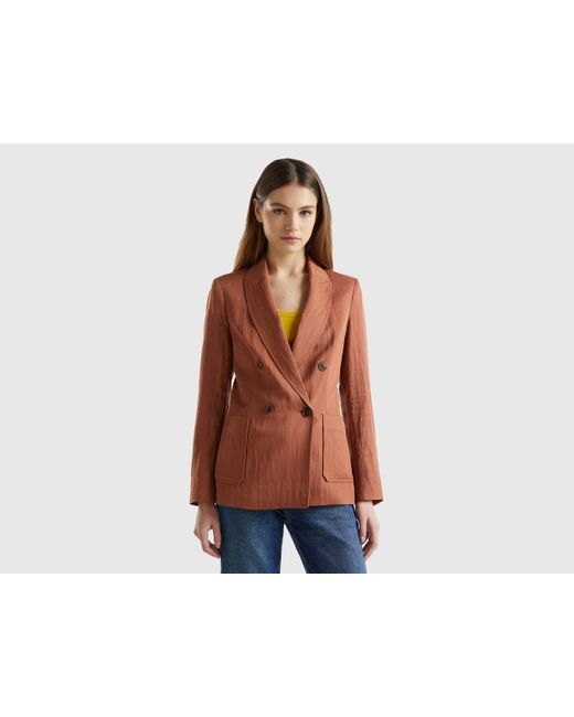 Benetton Blue Double-breasted Blazer In Sustainable Viscose Blend