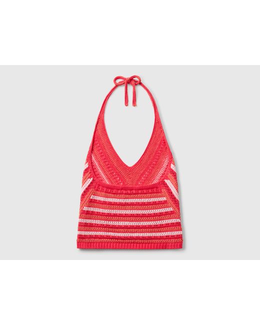 Benetton Red Benetton, Striped Crochet Top