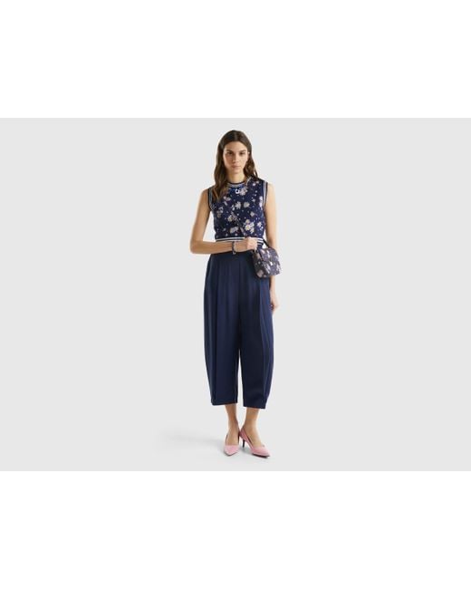 Benetton Black Cropped Trousers With Pleats
